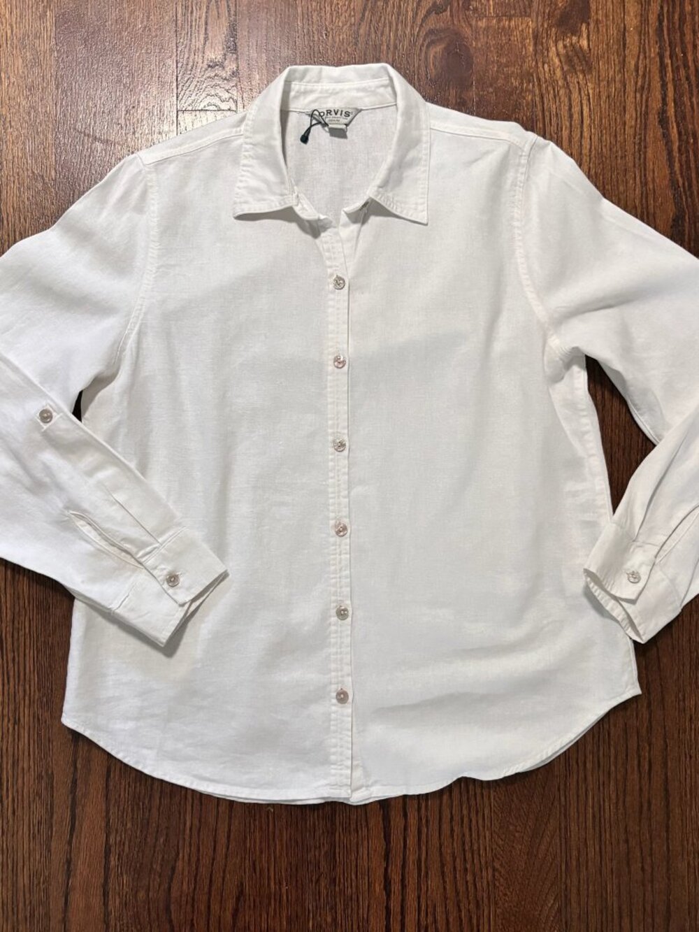 ORVIS White Linen Button Down Shirt Women's Size XS Oversized